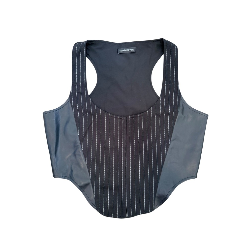 Maniere De Voir Black Pinstripe Faux Leather Racerback Corset Top US 12